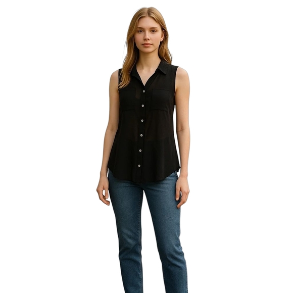 Bcbgeneration Button Down Black Tank Top Xsmall Preowned - Picture 1 of 8
